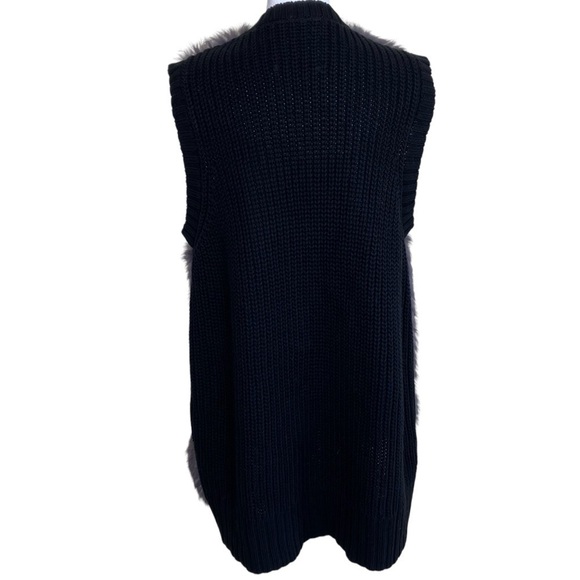 525 America Luxe Gray Rabbit Fur Open Front Vest With Chunky Knit Back Luxury M - Picture 5 of 16
